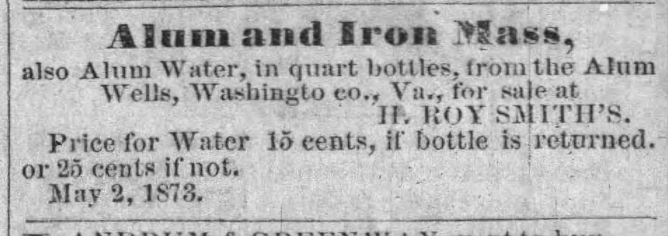Bristol News Alum Wells Water Ad 1875