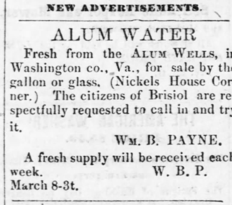 Alum Wells Water Ad in 1872 Bristol News