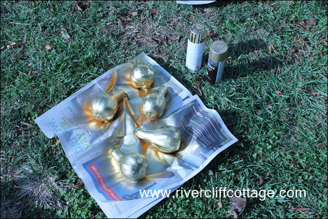 Spray Painting Gourds for Christmas
