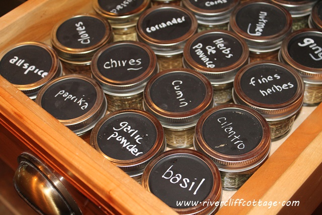 drawer of spice jars